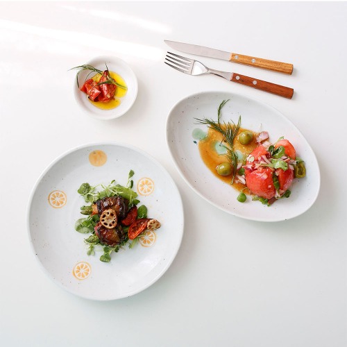 내추럴 수묵 도자기 그릇 샐러드 파스타 플레이트 일본접시