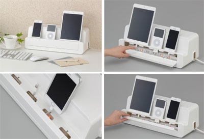 제팬 테이블 탭 스테이션Lsize(테블릿 pc,휴대폰 충전,거치,깔끔한 전선관리~!!)충전거치대/케이블정리함